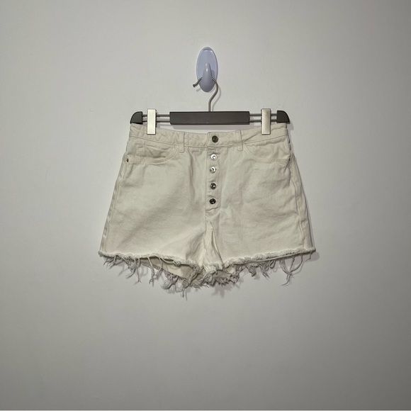 ZARA women's creamy white button fly raw hem sumer festival shorts in size US 8 - Picture 1 of 5